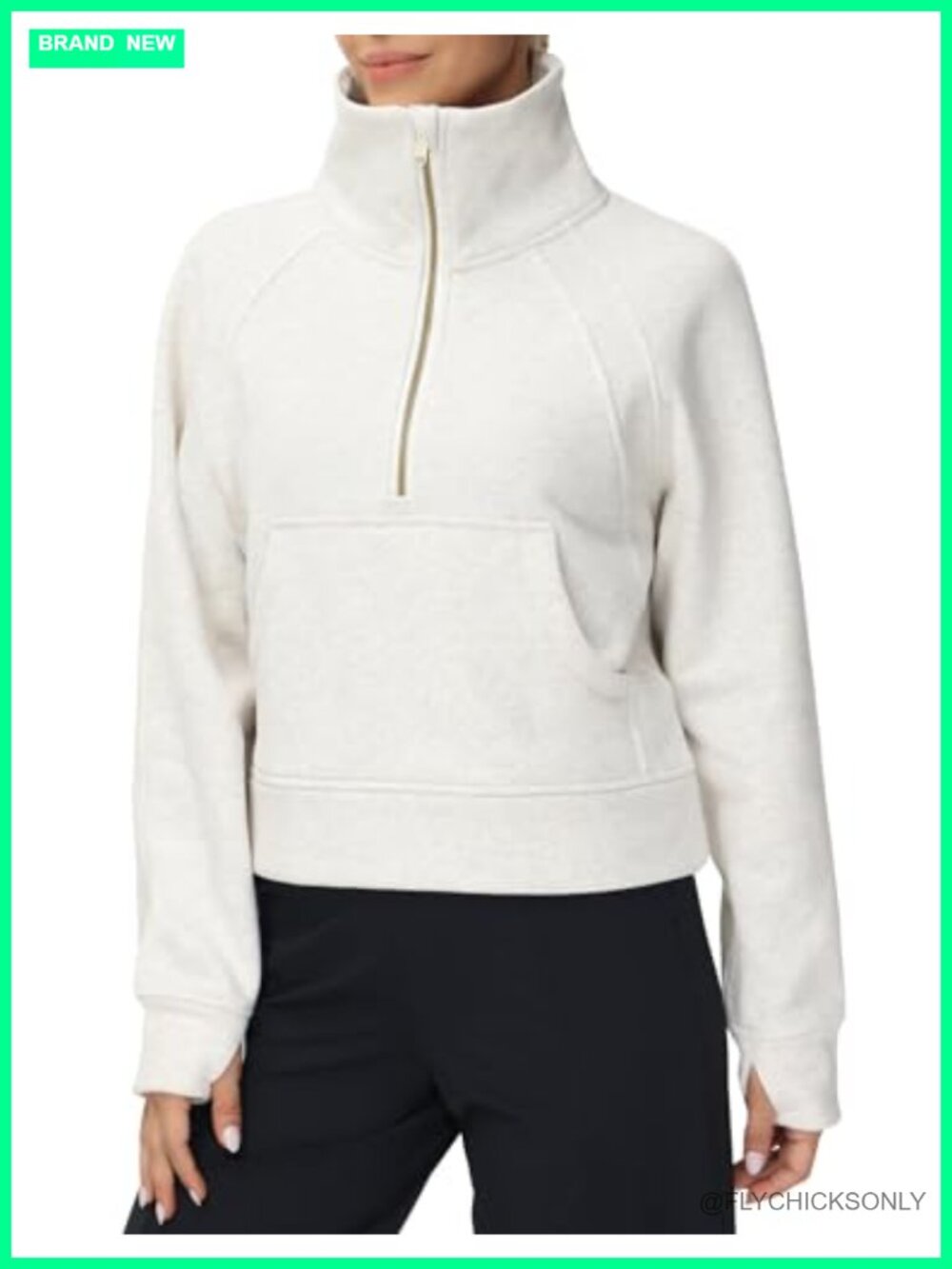 Women's Half Zip Fleece Crop Sweatshirt with Thumb Holes